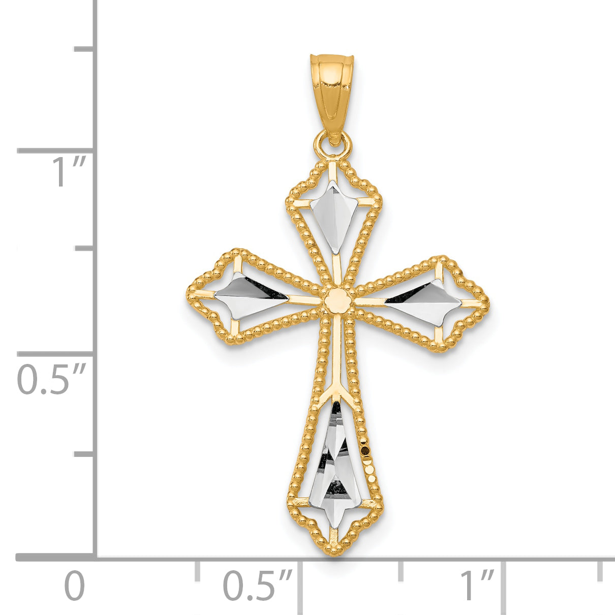 10K gold rhodium diamond-cut cross dimensions - 10C1314