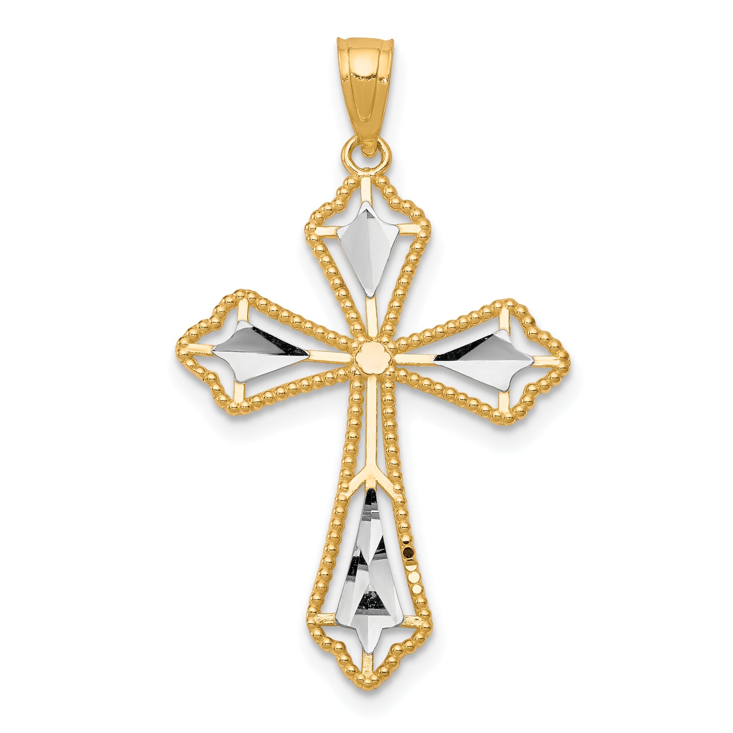 10K yellow gold rhodium diamond-cut cross pendant - 10C1314
