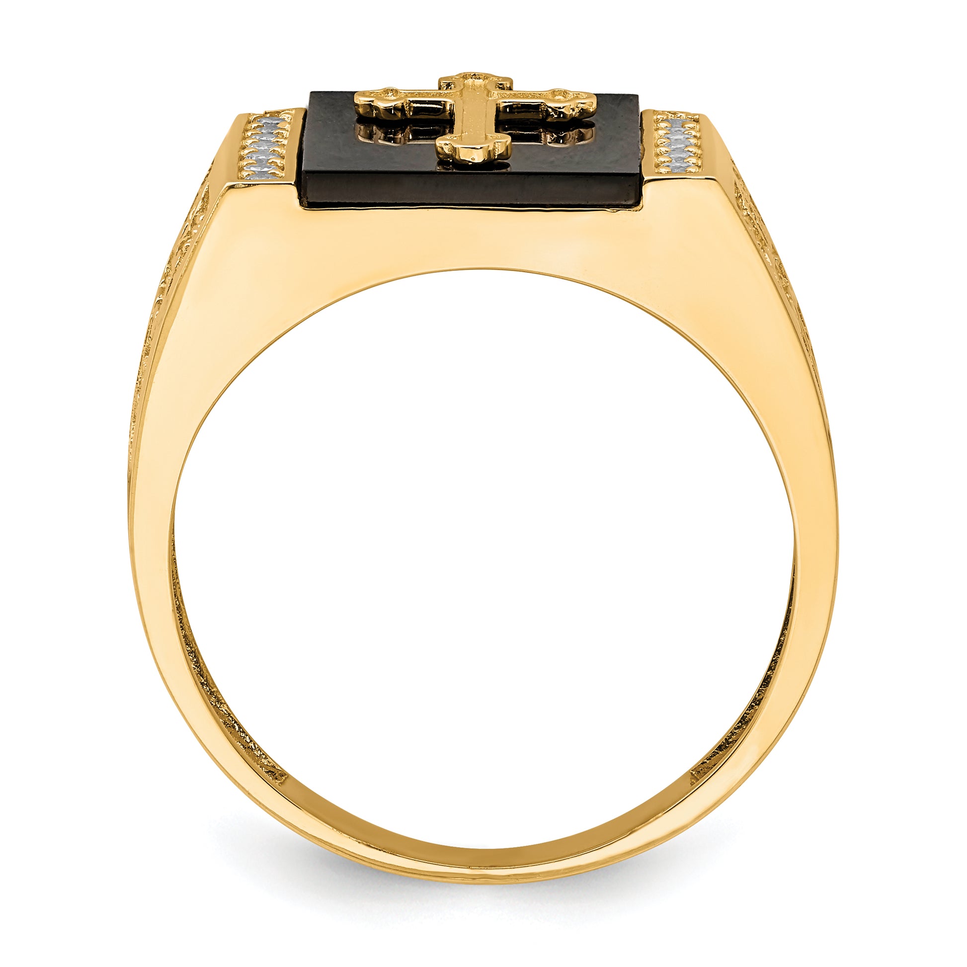 10K gold onyx cross ring side profile - 10C1401