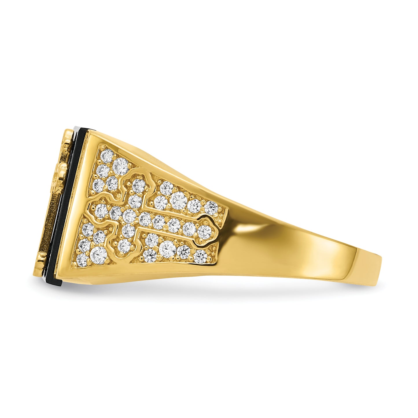 10K gold onyx cross ring angled view - 10C1401