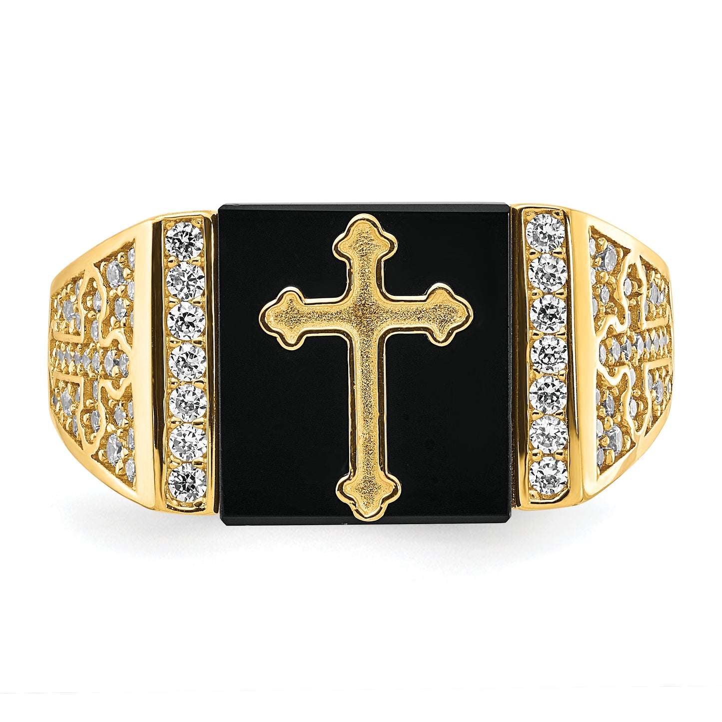 10K gold onyx cross ring top view - 10C1401