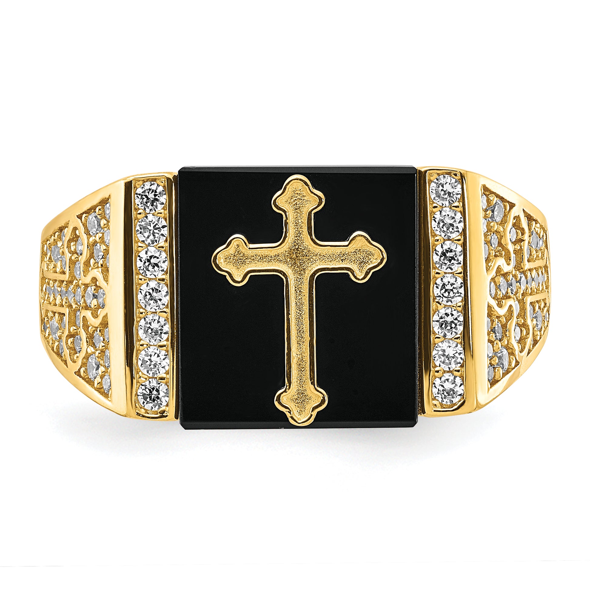 10K gold onyx cross ring top view - 10C1401