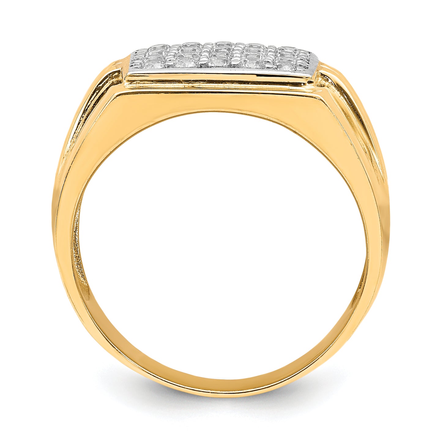 10K gold square CZ pave ring side profile - 10C1418