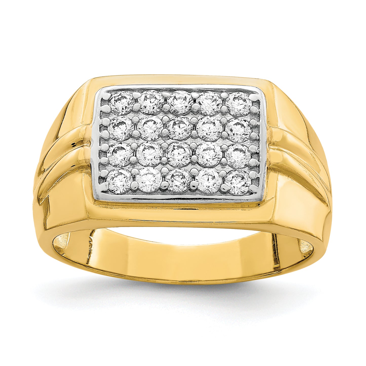 10K gold and white rhodium square CZ pave ring for men - 10C1418