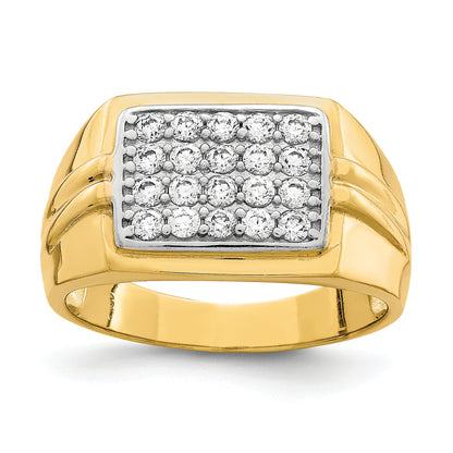 10K gold and white rhodium square CZ pave ring for men - 10C1418