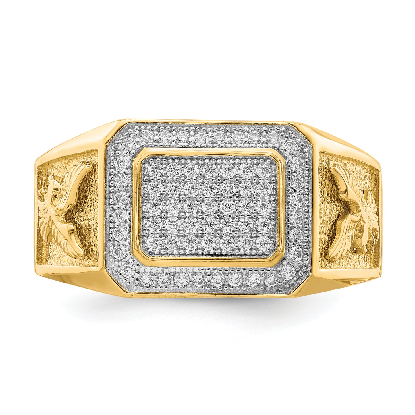 10K gold CZ eagle ring top view - 10C1420