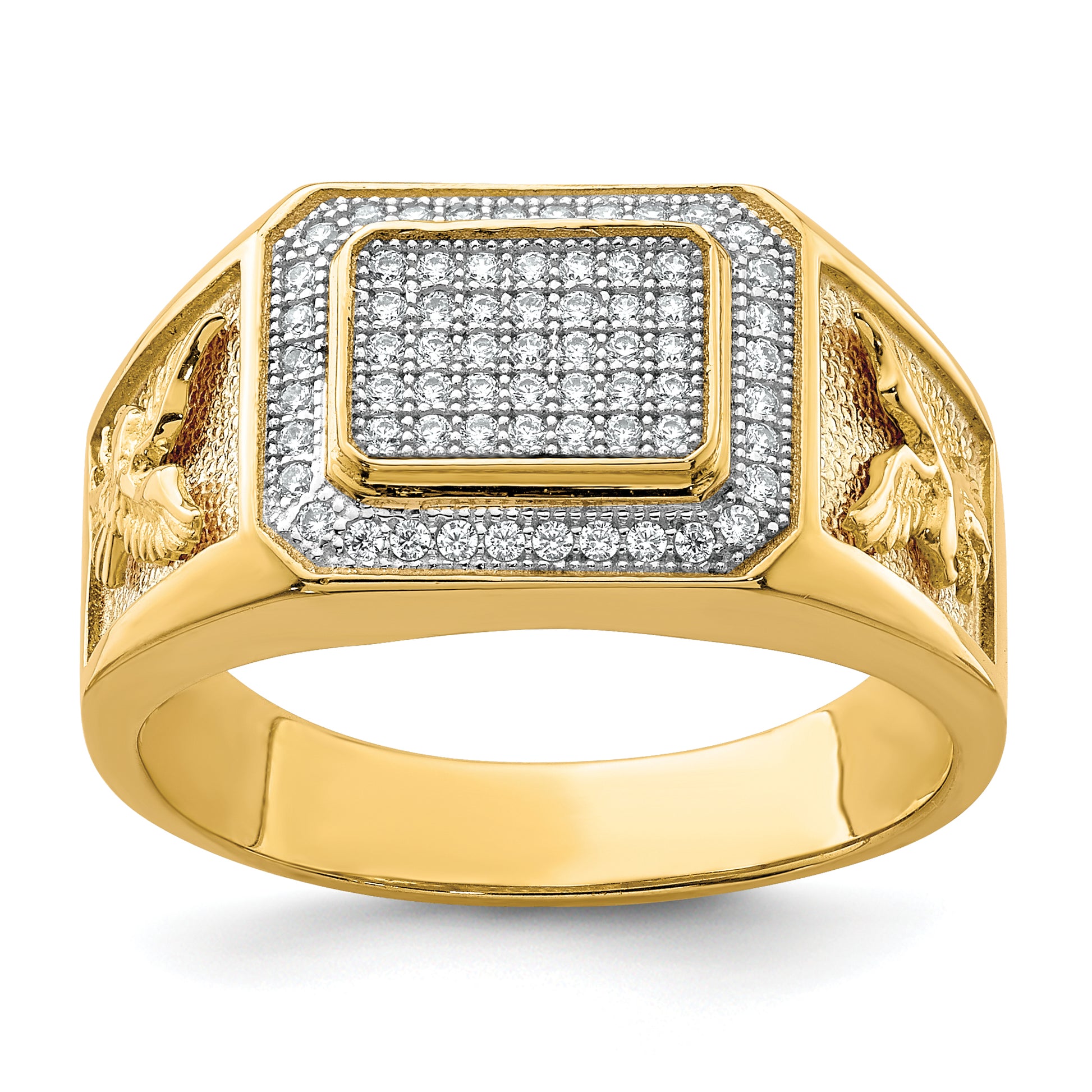 10K yellow gold CZ eagle ring for men - 10C1420
