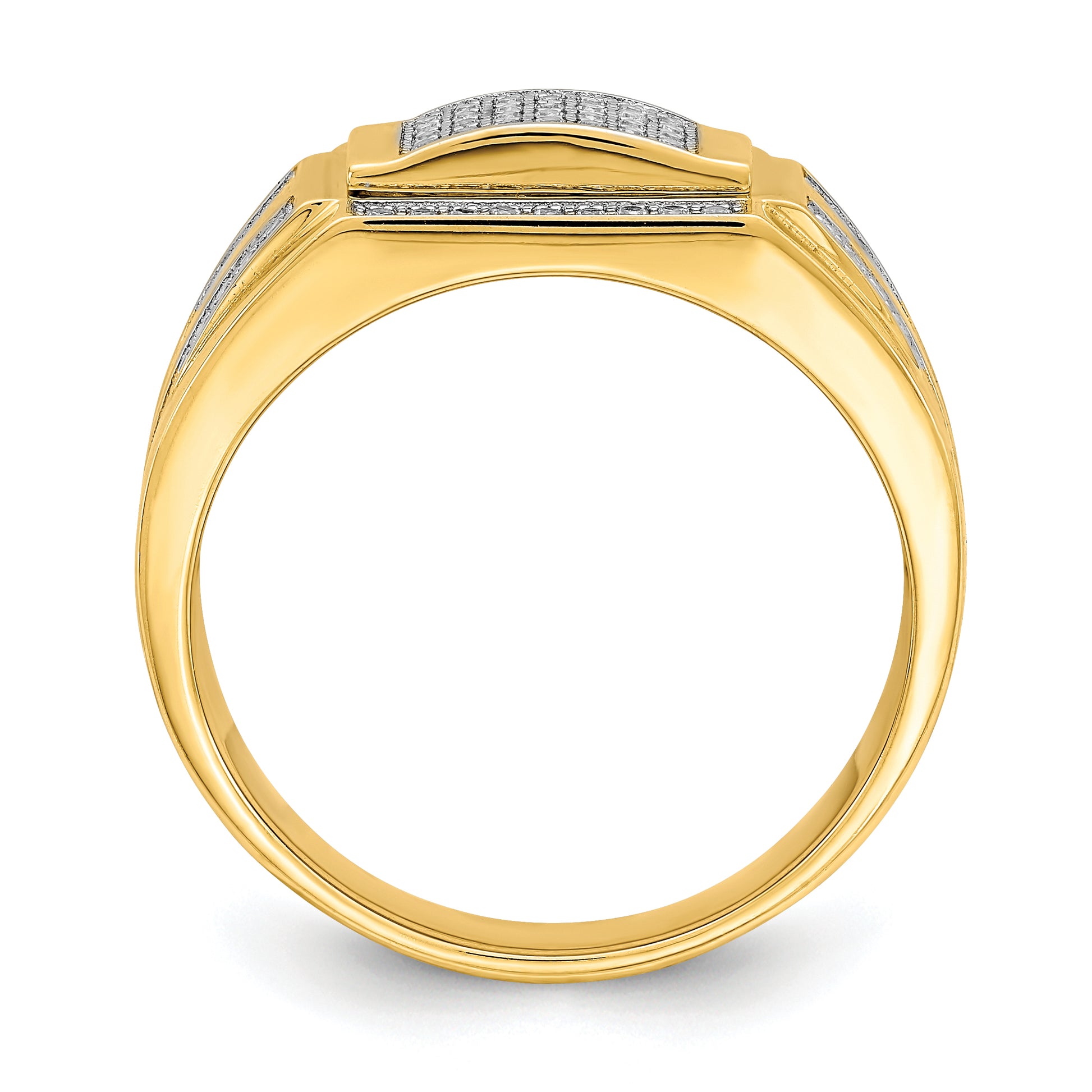 10K gold CZ signet ring side profile - 10C1421