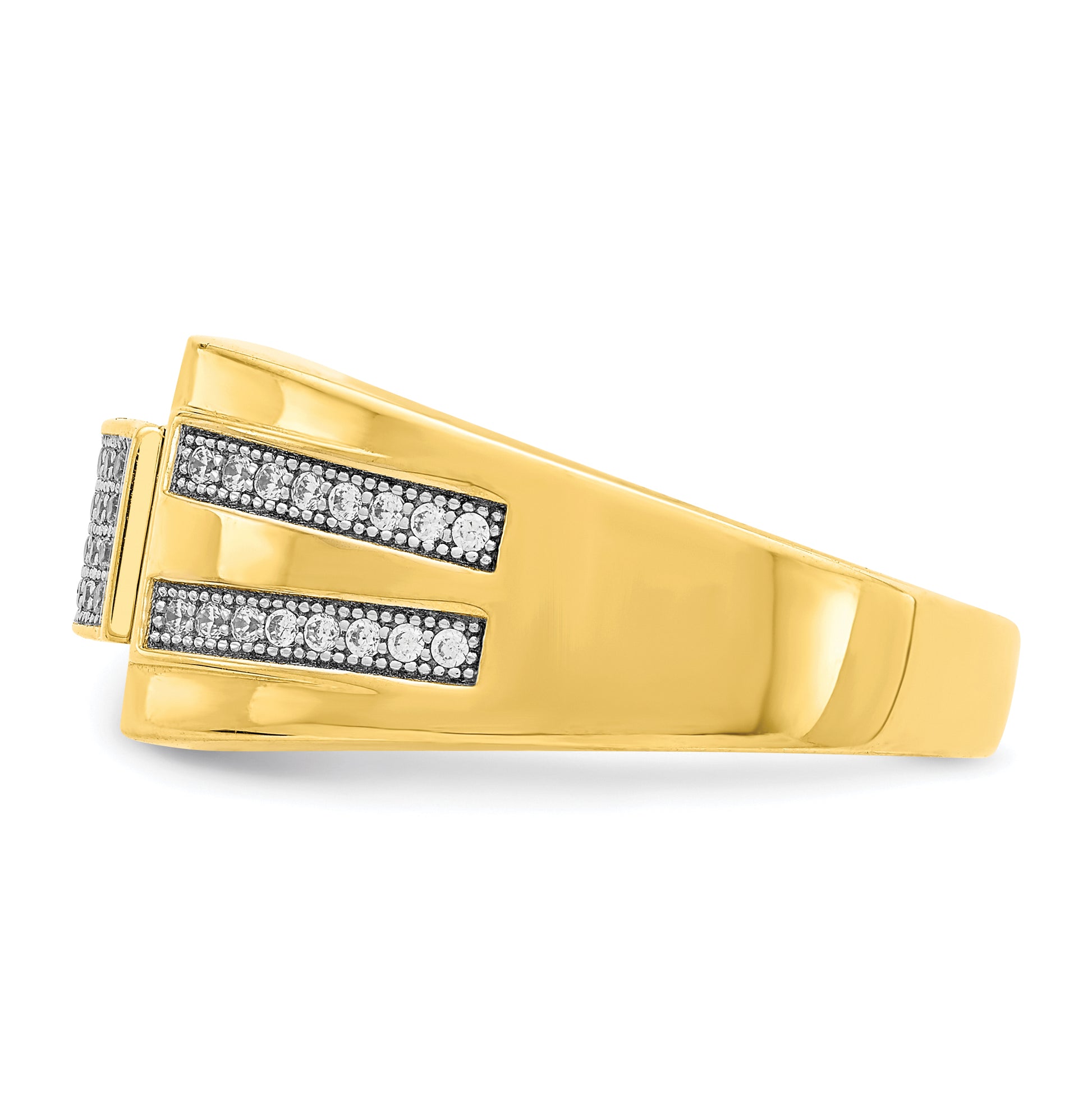 10K gold CZ signet ring angled view - 10C1421