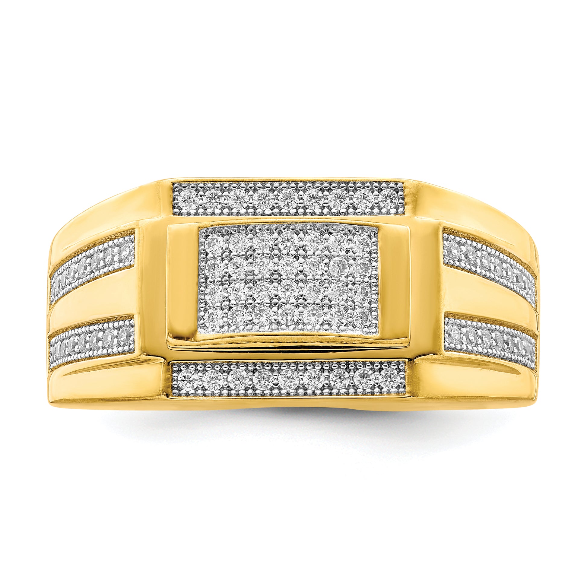 10K gold CZ signet ring top view - 10C1421