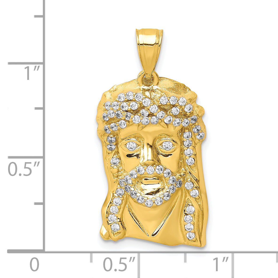 10K gold CZ Jesus face pendant dimensions - 10C1457