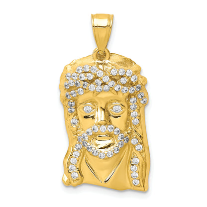 10K yellow gold CZ micro pave Jesus face pendant - 10C1457