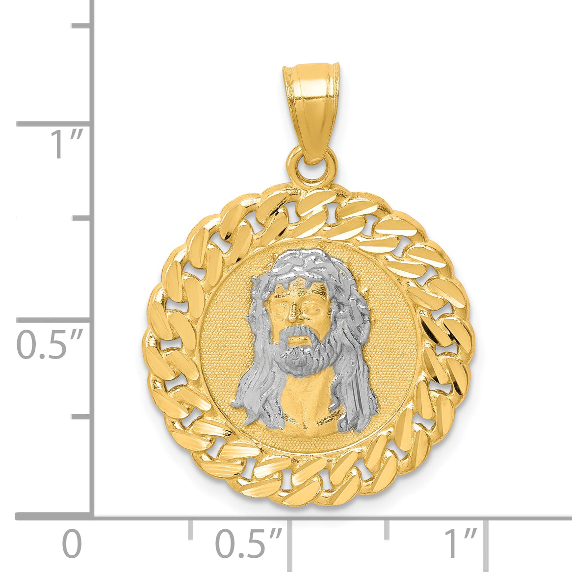 10K gold white rhodium Jesus medallion dimensions - 10C1460