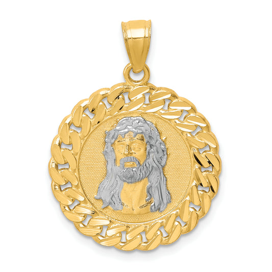 10K gold and white rhodium Jesus face medallion pendant - 10C1460