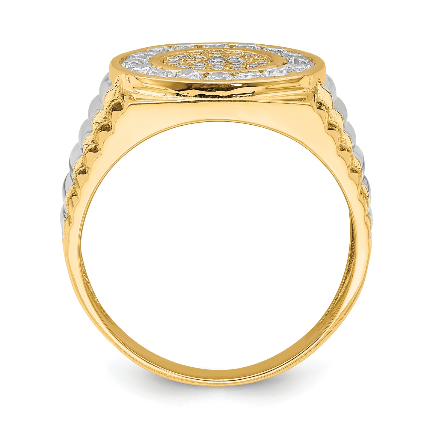 10K gold CZ halo ring side profile - 10C1469