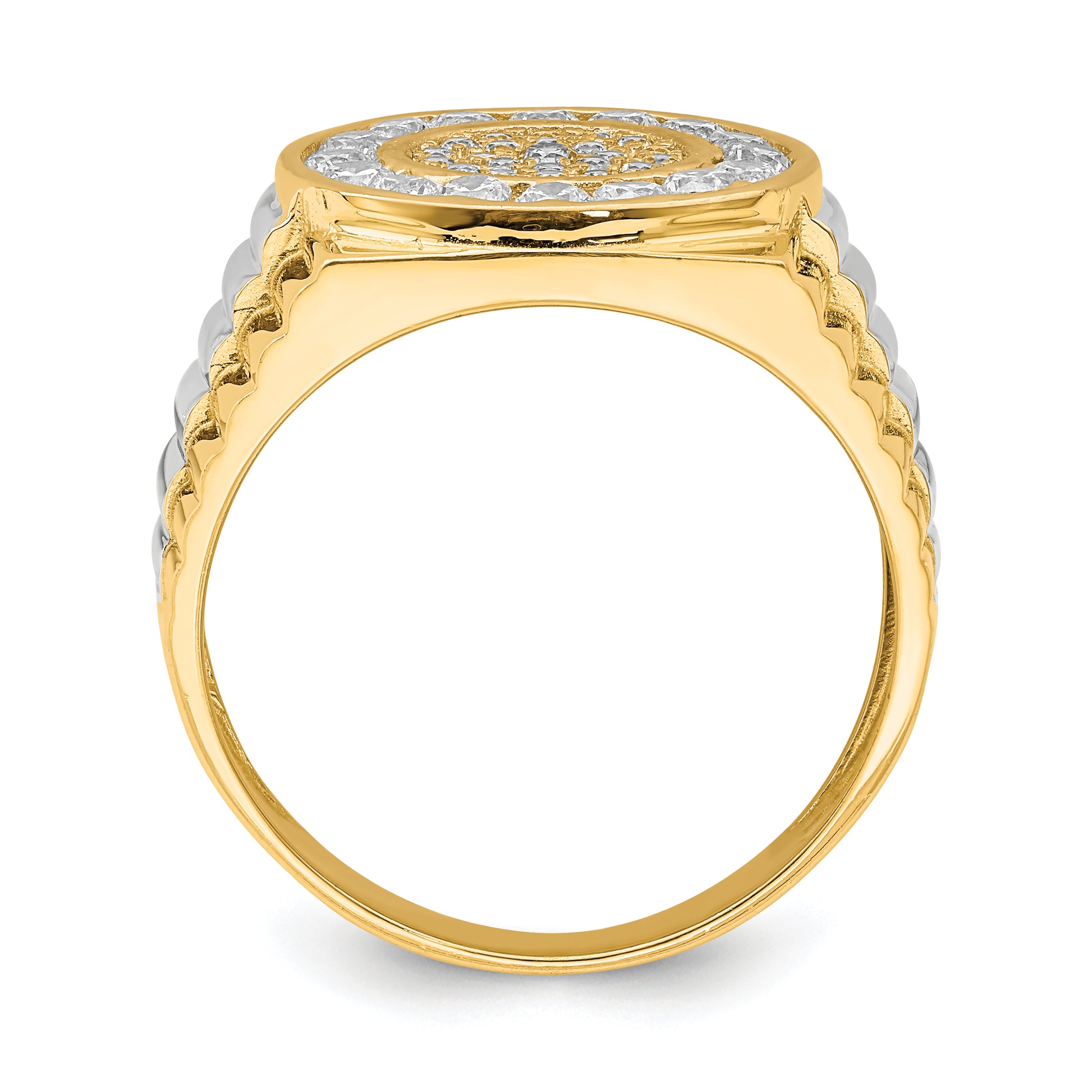 10K gold CZ halo ring side profile - 10C1469