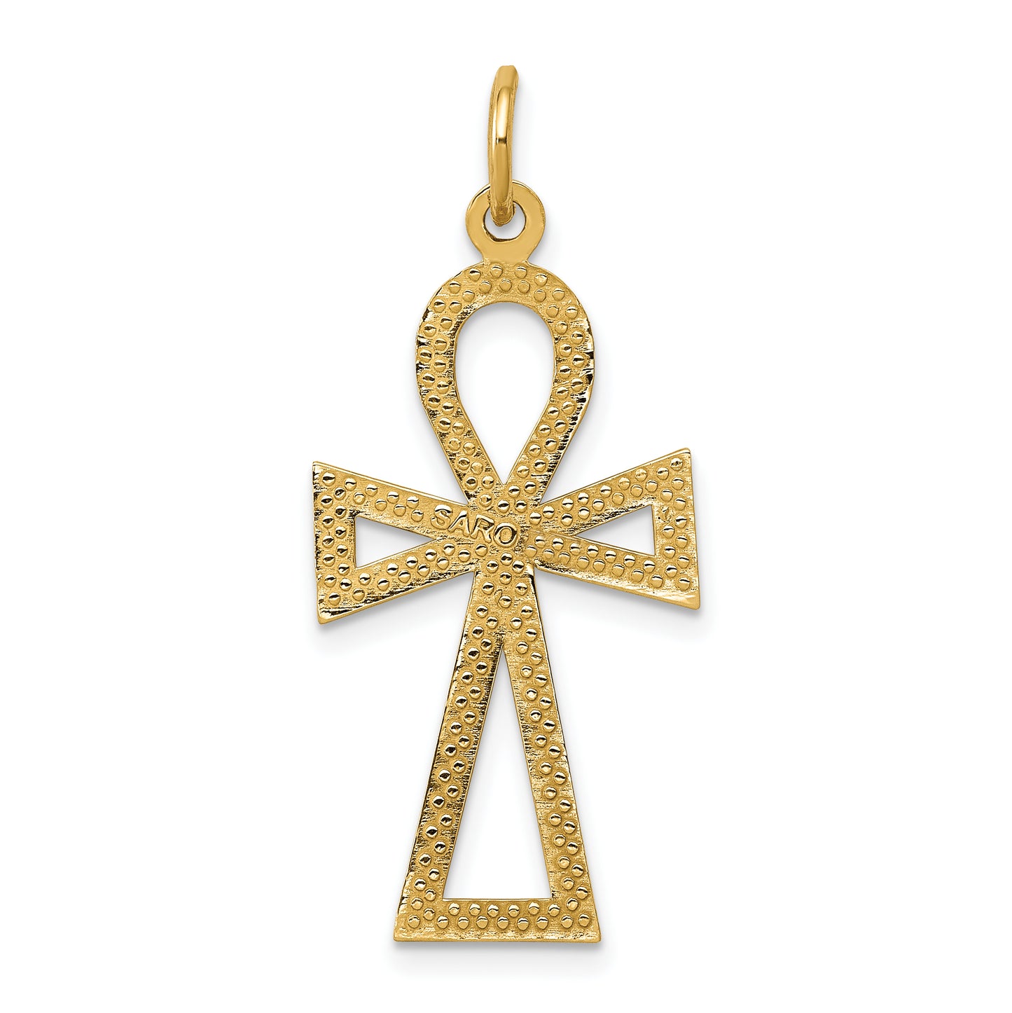 10K gold ankh cross pendant detail view, large - 10C1475