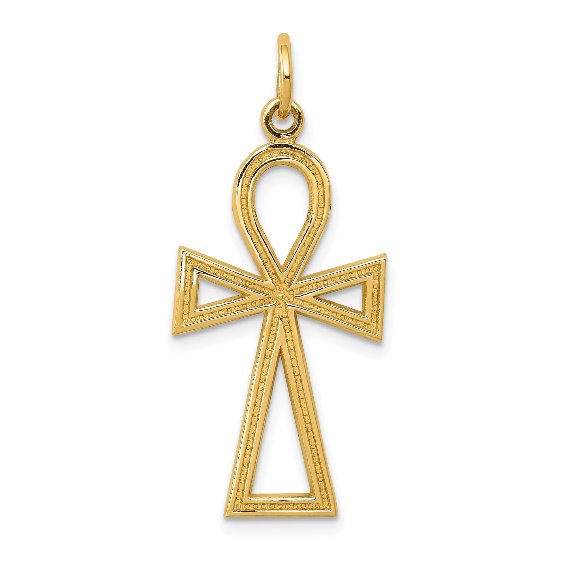 10K yellow gold solid polished ankh cross pendant, large - 10C1475