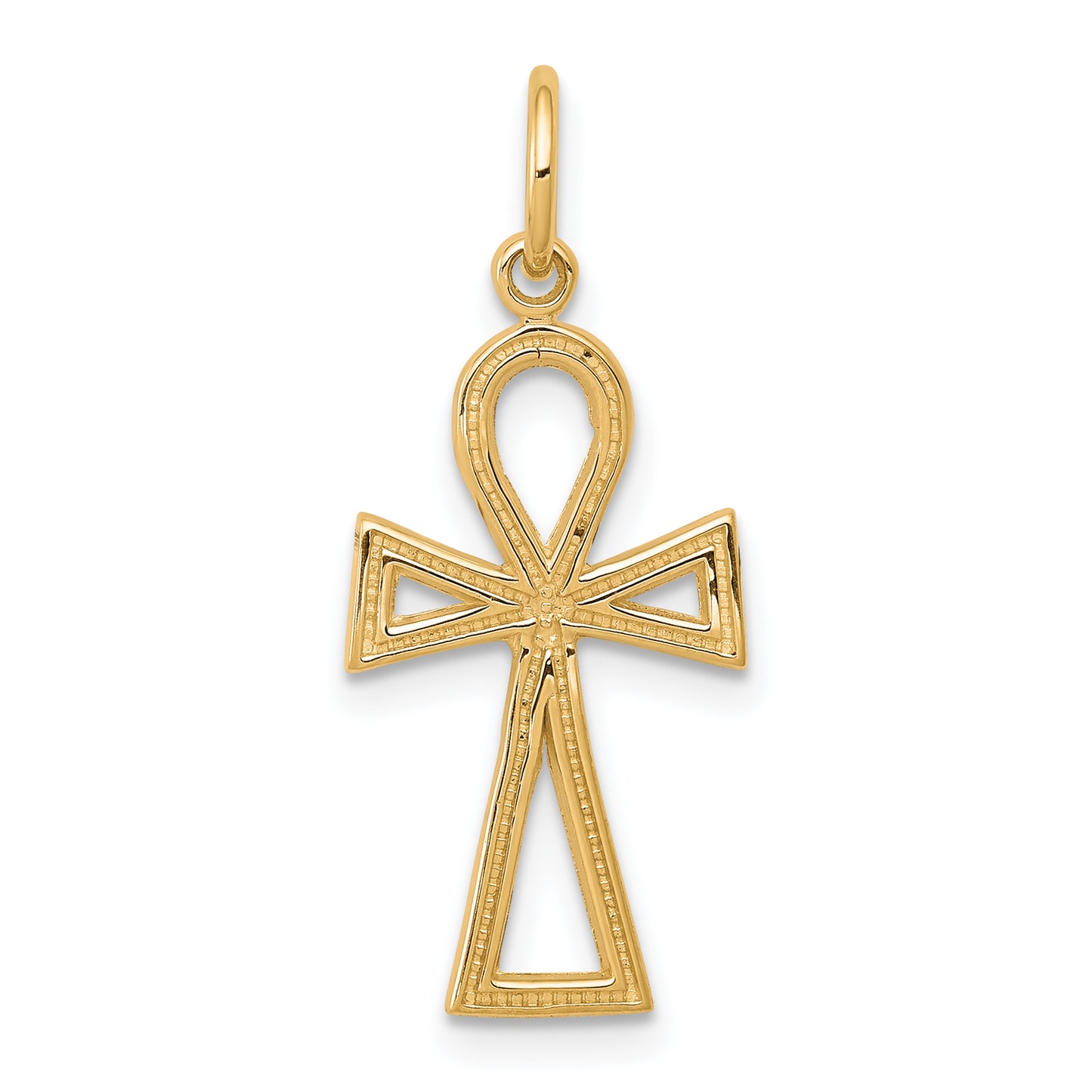 10K yellow gold solid polished ankh cross pendant, small - 10C289