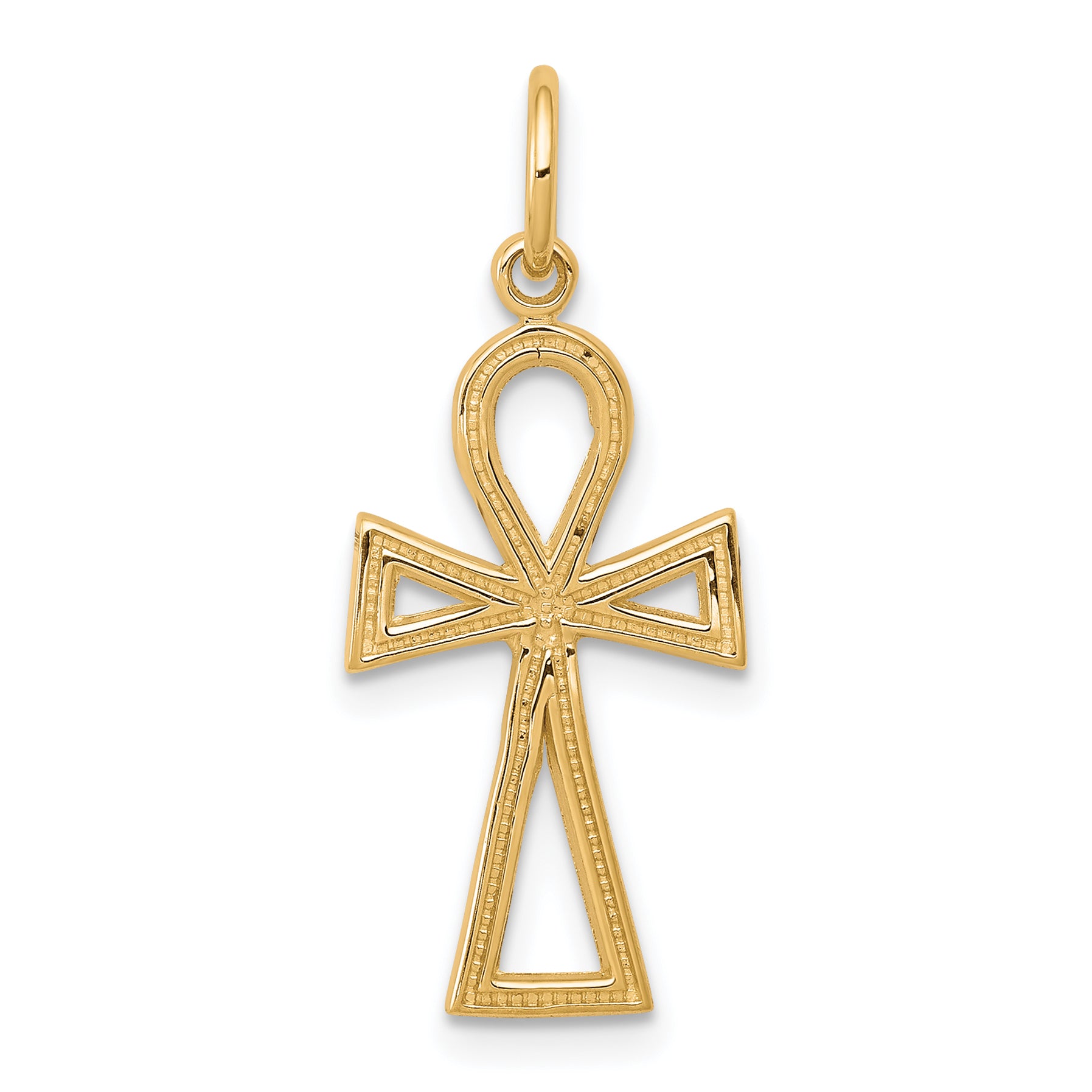 10K yellow gold solid polished ankh cross pendant, small - 10C289