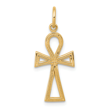 10K yellow gold solid polished ankh cross pendant, small - 10C289