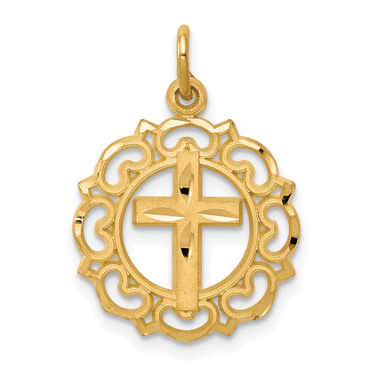 10K yellow gold Eternal Life cross scalloped frame charm - 10C297