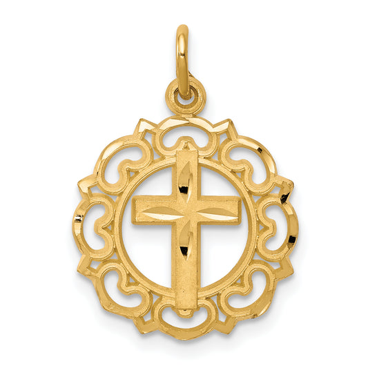 10K yellow gold Eternal Life cross scalloped frame charm - 10C297