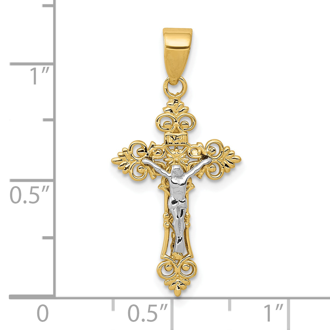 10K Two-Tone Gold INRI Crucifix Pendant dimension chart