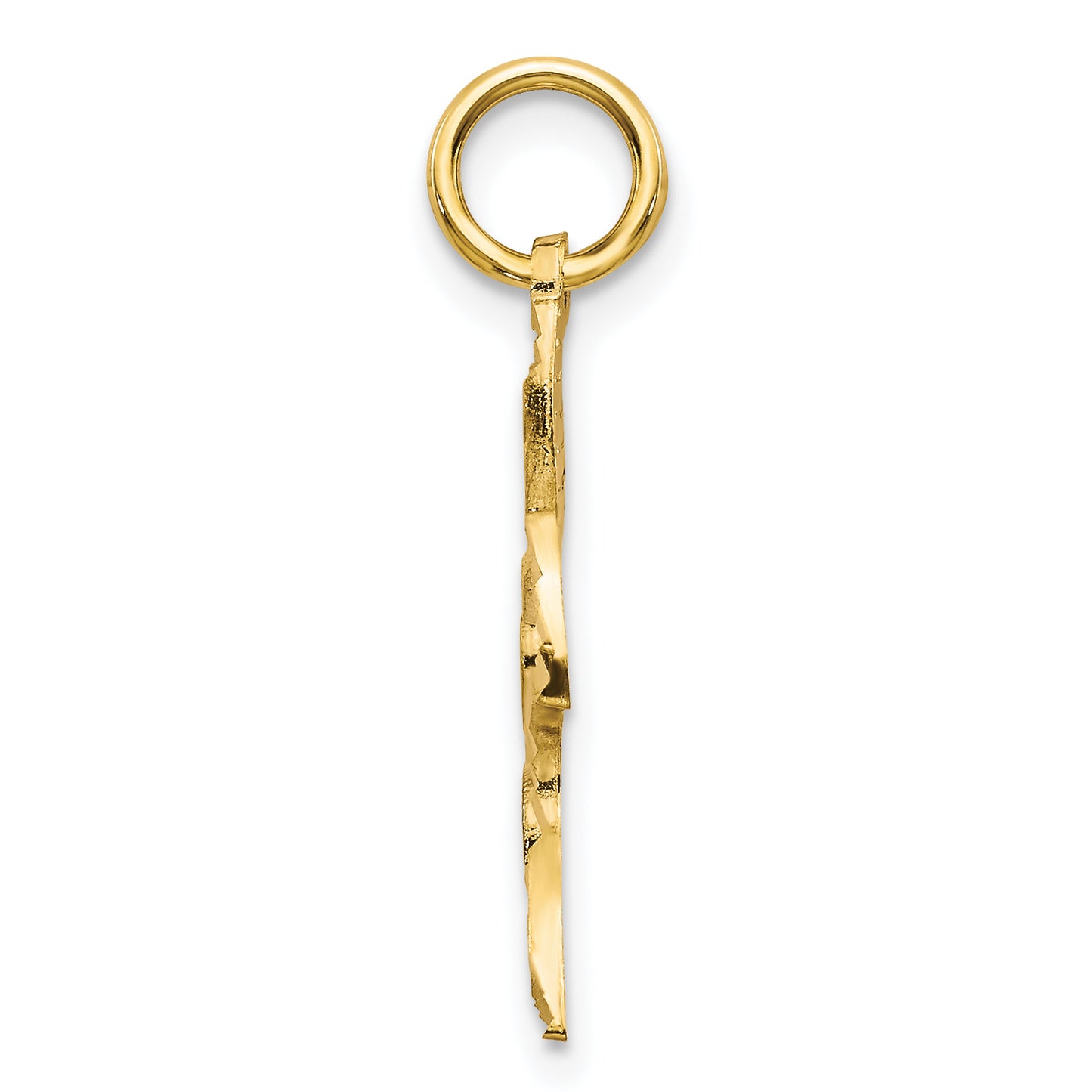 10K gold cut-out dove pendant, angled view