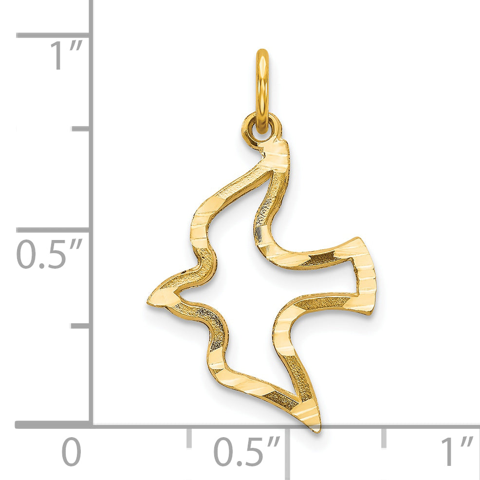 10K gold cut-out dove pendant shown on model