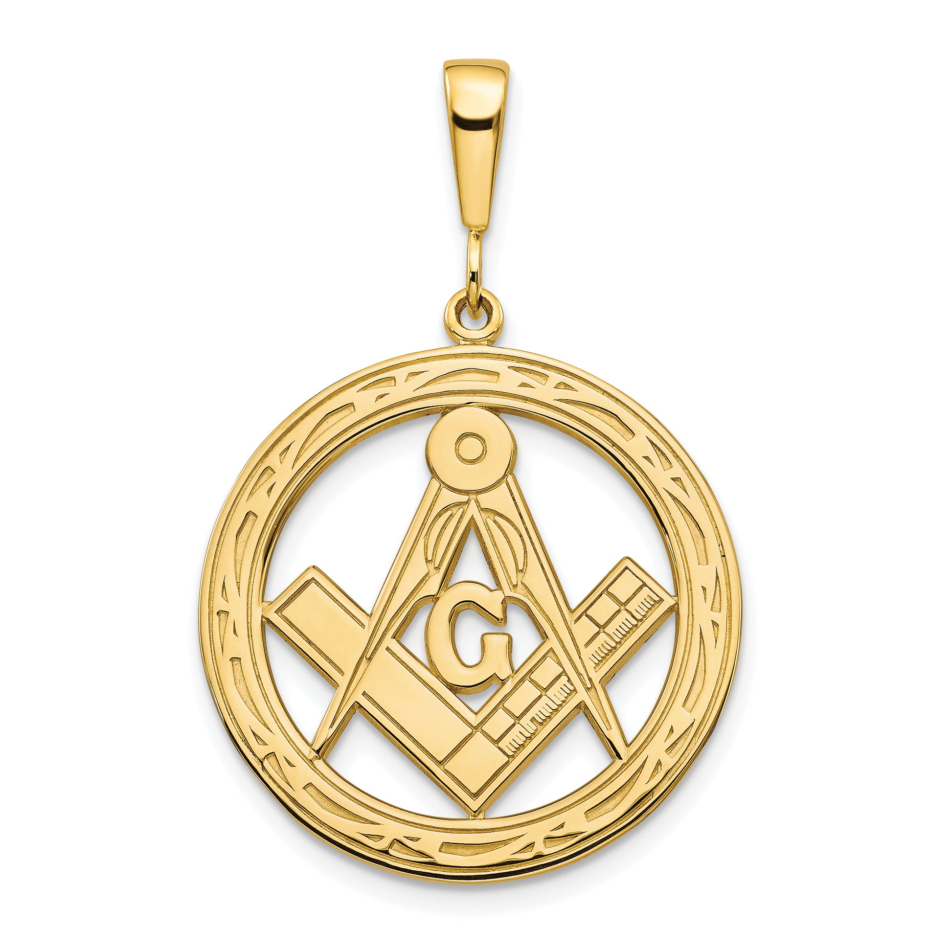 10K Yellow Gold Large Masonic Symbol in Circle Pendant 10C750