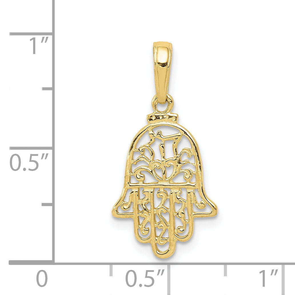 10K Yellow Gold Hamsa Pendant - dimensions