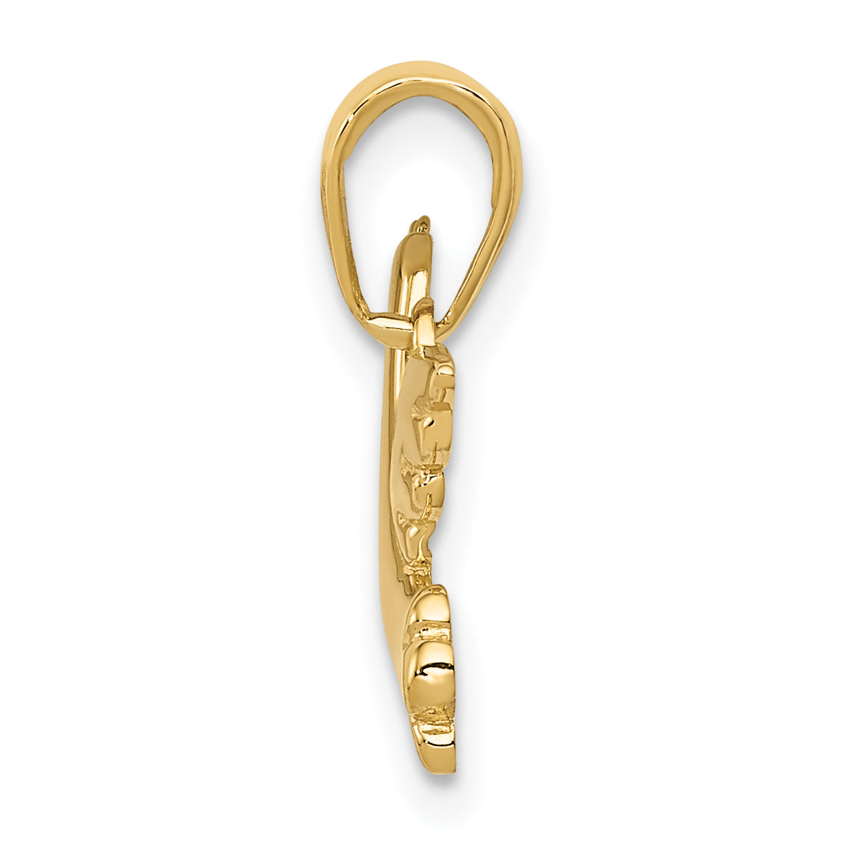 10K gold dove charm pendant, angled view
