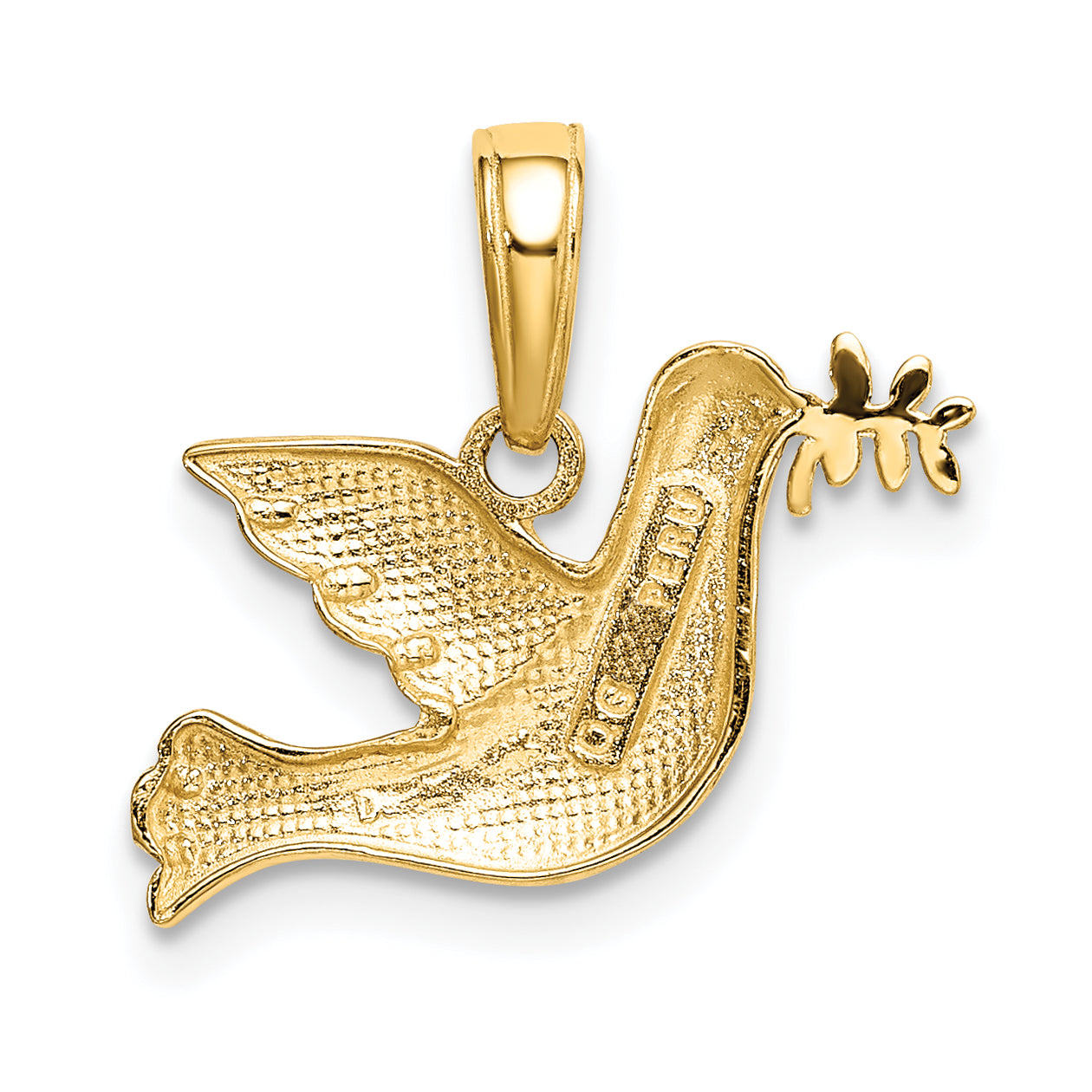 10K gold dove charm pendant, side view