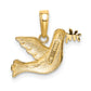10K gold dove charm pendant, side view
