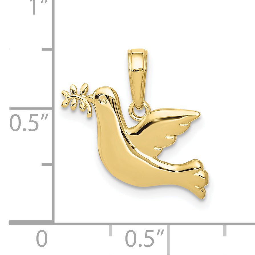 10K gold dove with olive branch pendant shown on model