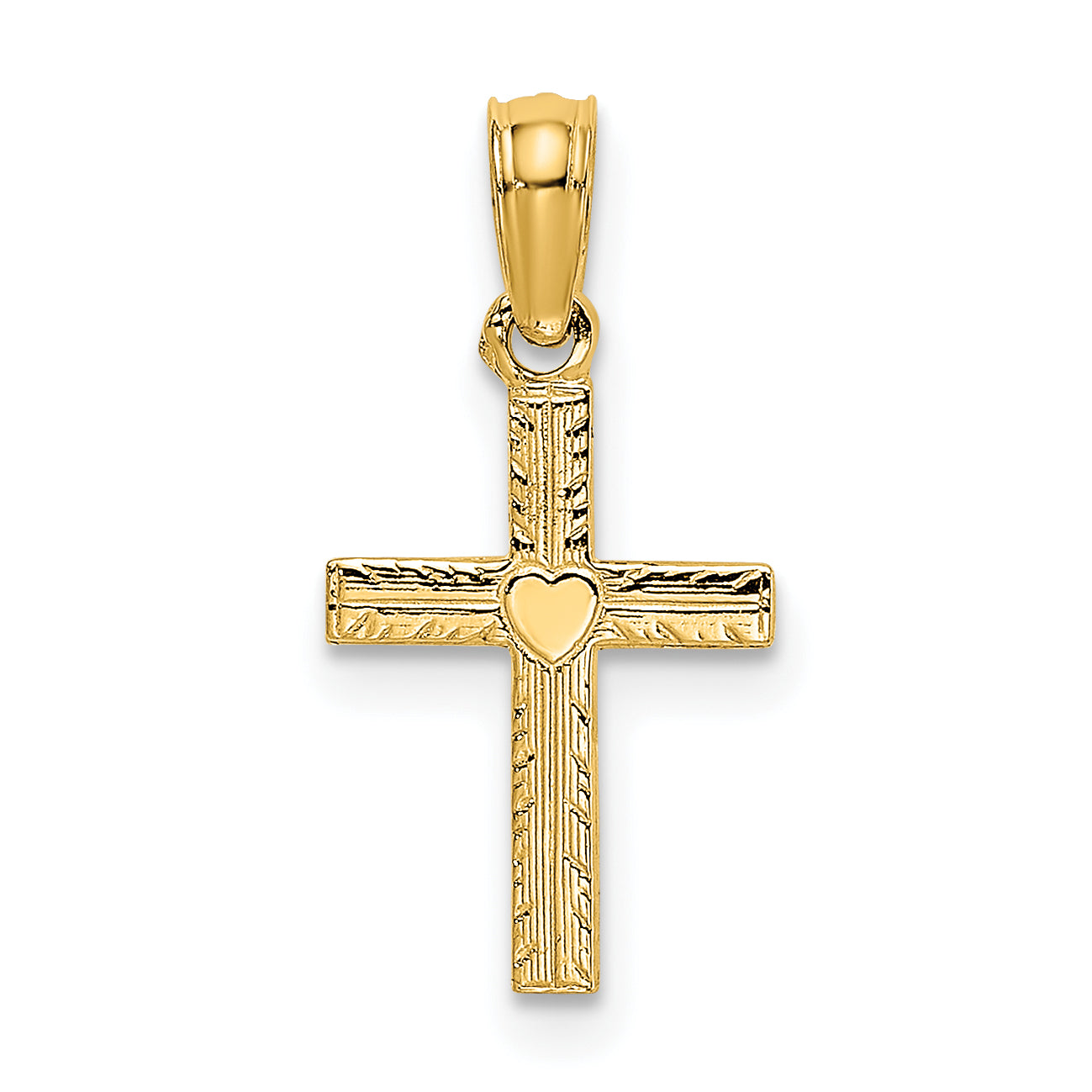 10K yellow gold diamond-cut cross with heart center charm - 10K8367