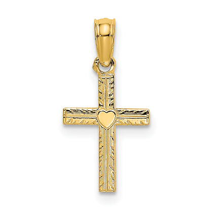 10K yellow gold diamond-cut cross with heart center charm - 10K8367