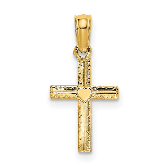 10K yellow gold diamond-cut cross with heart center charm - 10K8367