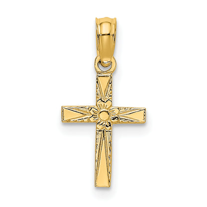 10K Yellow Gold mini flower cross charm – main view