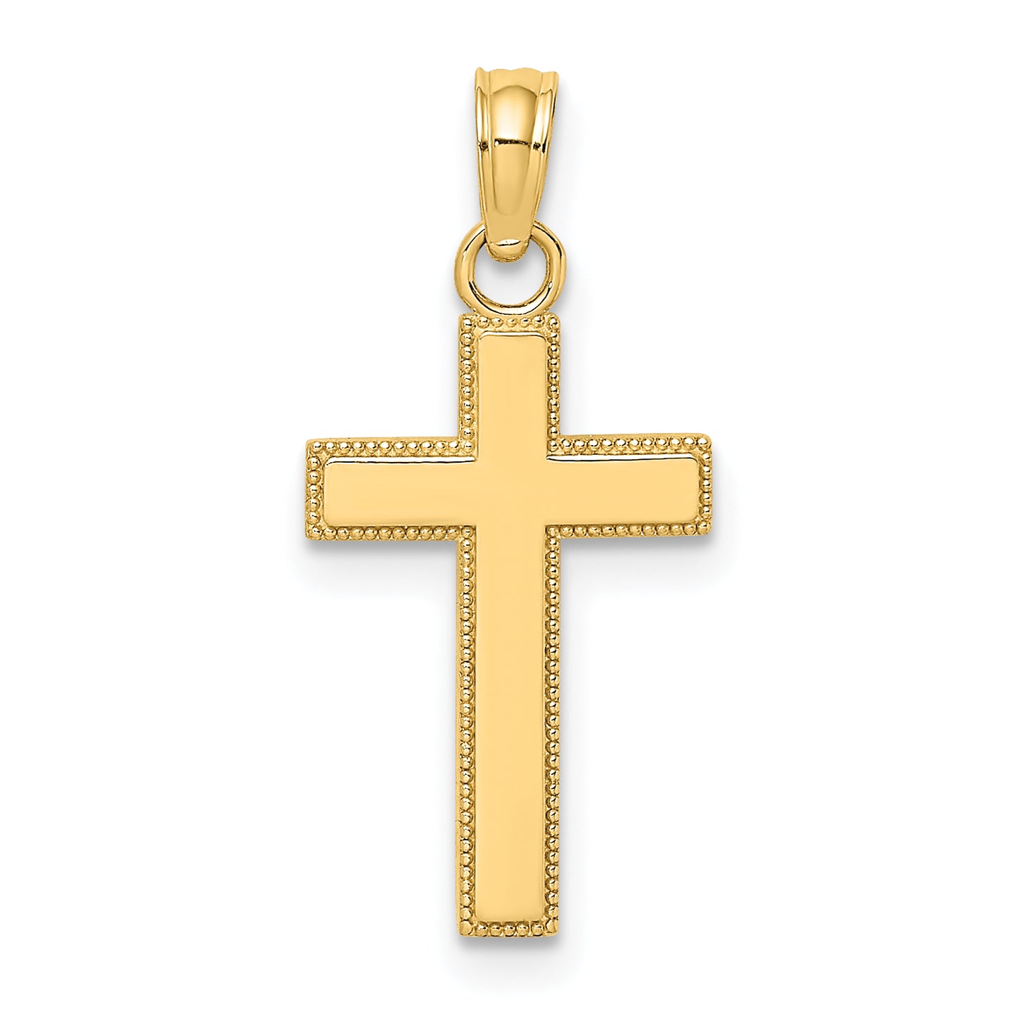 10K Gold Block Style Beaded Edge Cross Charm - main view