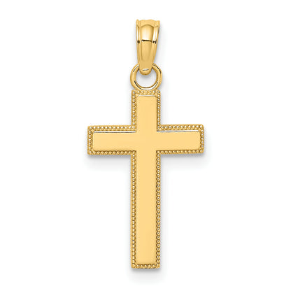 10K Gold Block Style Beaded Edge Cross Charm - main view