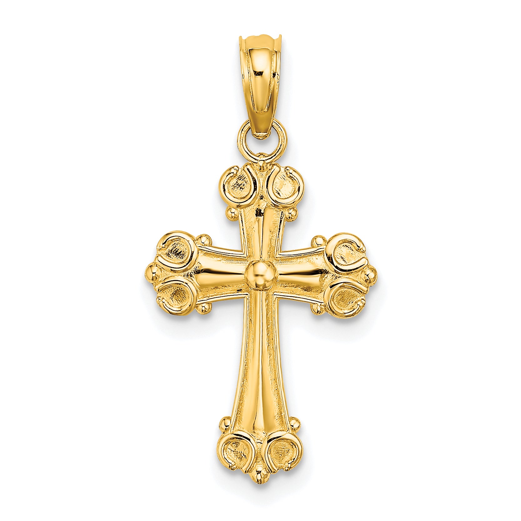 10K & 14K Gold Cross with Scroll Tips and Button Center Pendant - main view