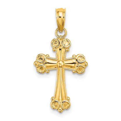 10K & 14K Gold Cross with Scroll Tips and Button Center Pendant - main view