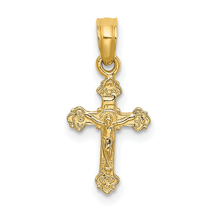 10K Gold Mini Crucifix with Fancy Tips Charm Pendant - main view