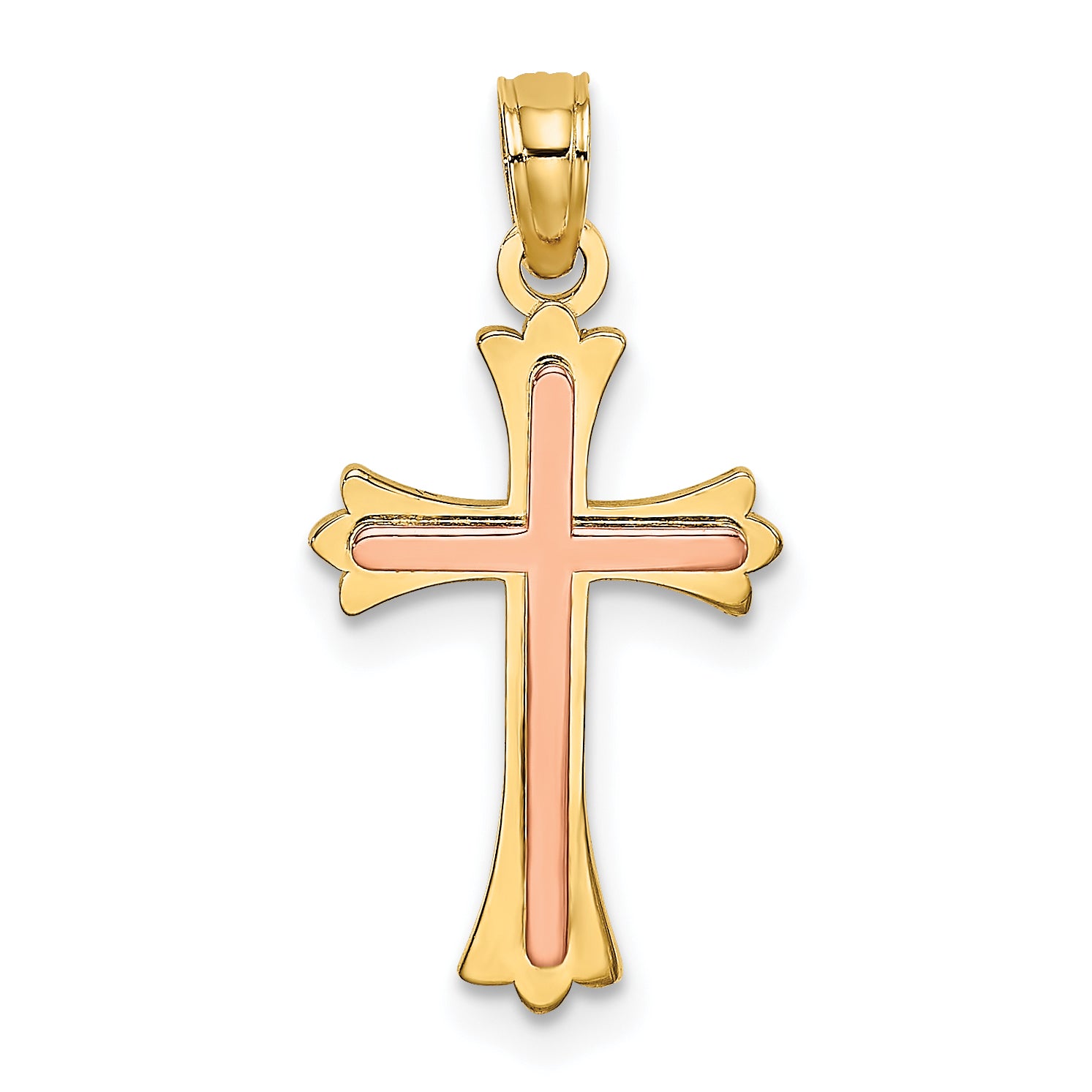 10K two-tone gold polished cross charm - 10K9067