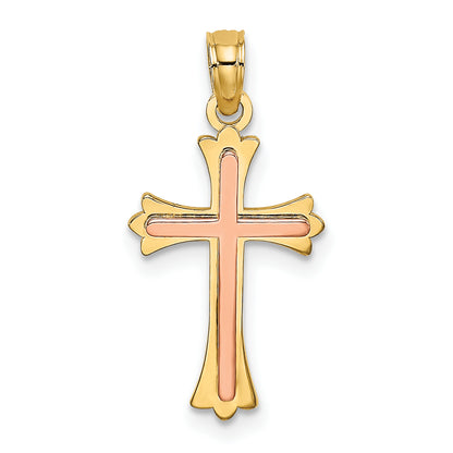 10K two-tone gold polished cross charm - 10K9067