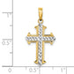 10K Yellow Gold & Rhodium diamond-cut cross pendant – dimensions