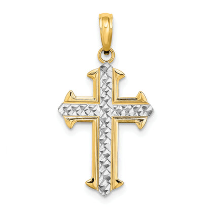 10K Yellow Gold & Rhodium diamond-cut cross pendant – main view