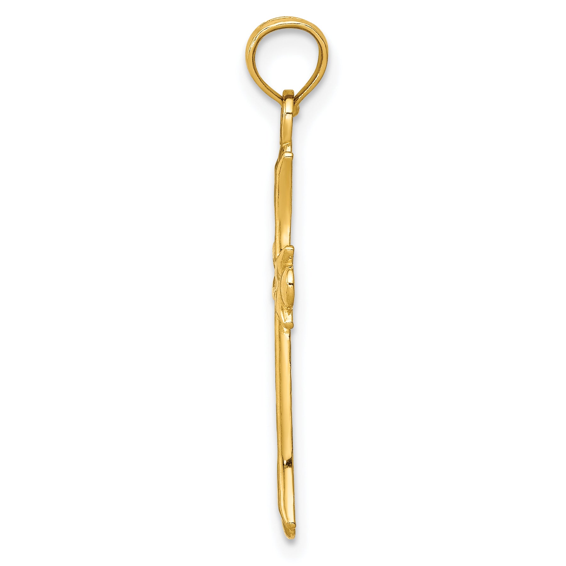 10K Yellow Gold Fleur de Lis Cross Pendant - angle view